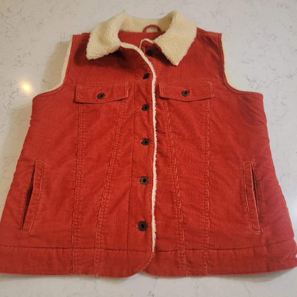 L.L.Bean Vintage Sherpa Lined Corduroy Barn Vest Rust Orange Women’s Medium - Picture 5 of 15